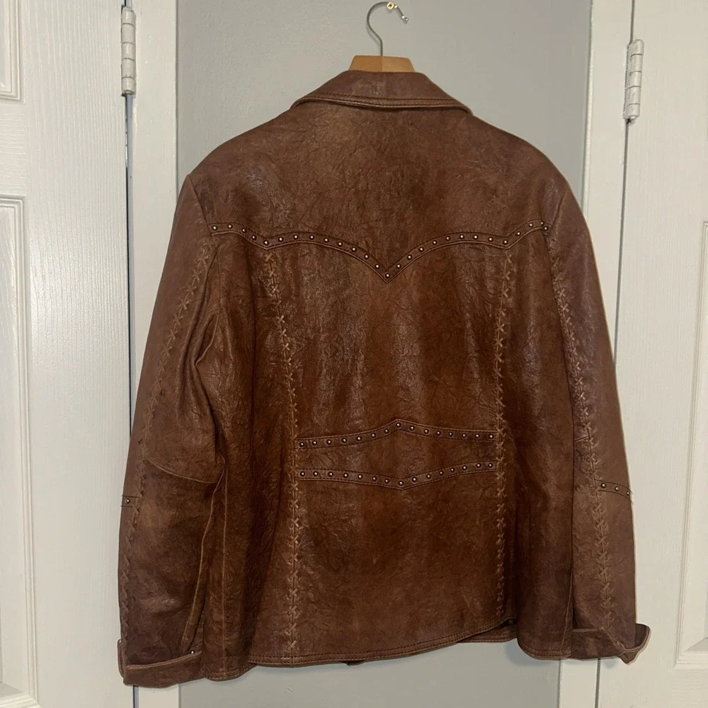 VTG Cripple Creek Western Leather Jacket Womens Studded Pebbled Rodeo Brown  XL